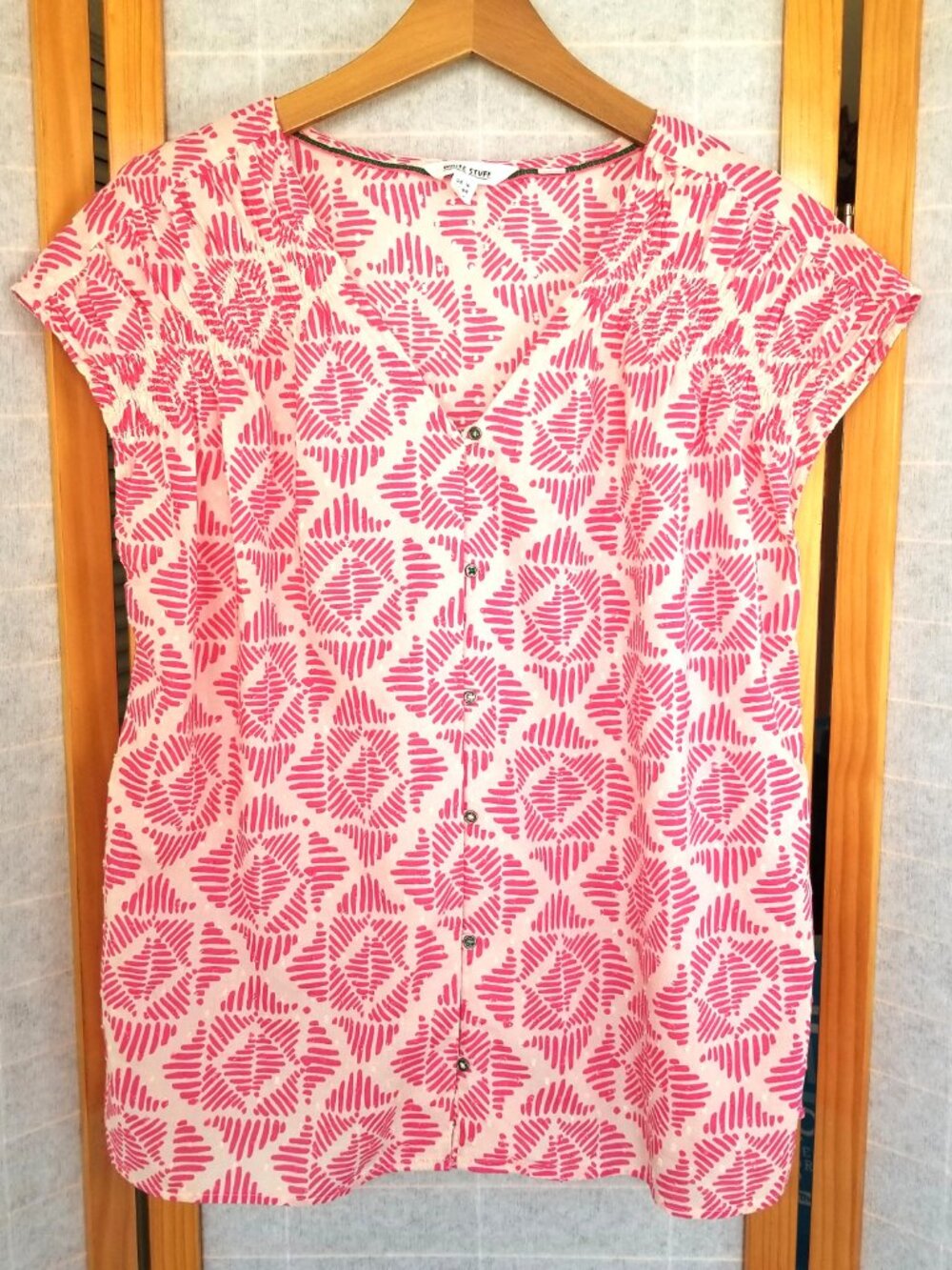 White Stuff Organic Cotton Top Pink Short Sleeve Boxy Size 12